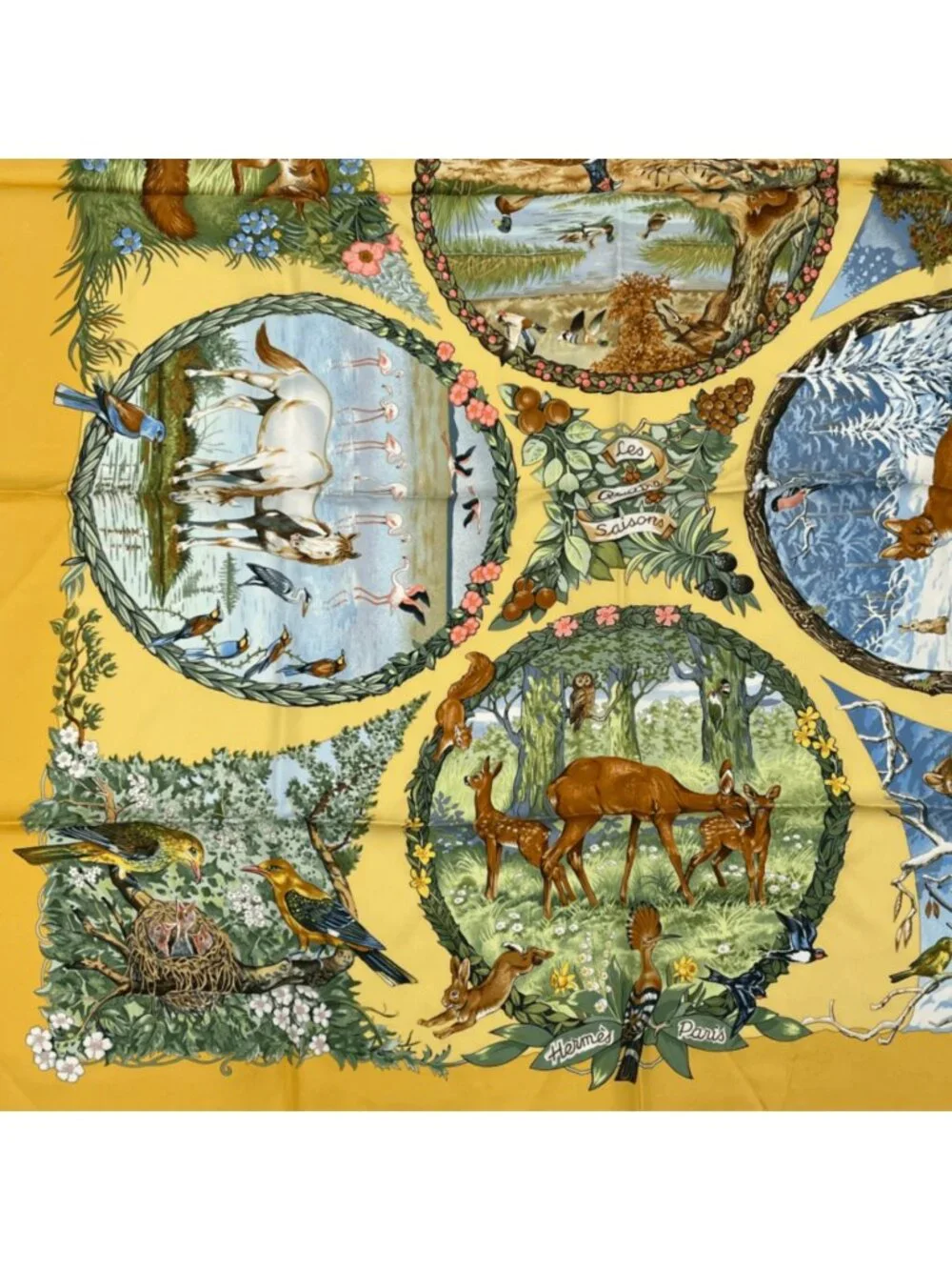 Hermes Carre 90 les Quatre Saisons Four Seasons Silk Scarf Yellow - Picture 5 of 6